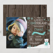 Rustic Winter Onederland 1. Geburtstag Einladung (Vorne/Hinten)