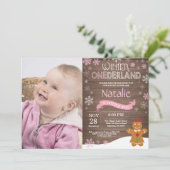 Rustic Winter Onederland 1. Geburtstag Einladung (Stehend Vorderseite)