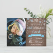 Rustic Winter Onederland 1. Geburtstag Einladung (Stehend Vorderseite)