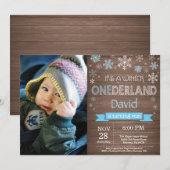 Rustic Winter Onederland 1. Geburtstag Einladung (Vorne/Hinten)