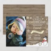Rustic Winter Onederland 1. Geburtstag Einladung (Vorne/Hinten)