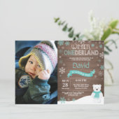 Rustic Winter Onederland 1. Geburtstag Einladung (Stehend Vorderseite)