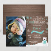 Rustic Winter Onederland 1. Geburtstag Einladung (Vorne/Hinten)