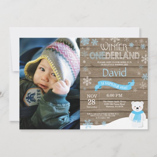 Rustic Winter Onederland 1. Geburtstag Einladung (Vorderseite)