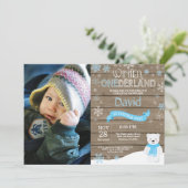 Rustic Winter Onederland 1. Geburtstag Einladung (Stehend Vorderseite)
