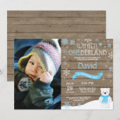 Rustic Winter Onederland 1. Geburtstag Einladung (Vorne/Hinten)