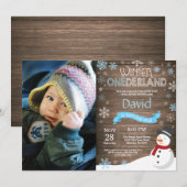 Rustic Winter Onederland 1. Geburtstag Einladung (Vorne/Hinten)