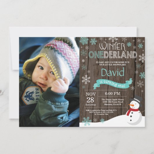 Rustic Winter Onederland 1. Geburtstag Einladung (Vorderseite)