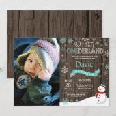 Rustic Winter Onederland 1. Geburtstag Einladung (Vorne/Hinten)