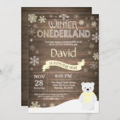 Rustic Winter Onederland 1. Geburtstag Einladung (Vorne/Hinten)