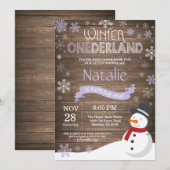 Rustic Winter Onederland 1. Geburtstag Einladung (Vorne/Hinten)