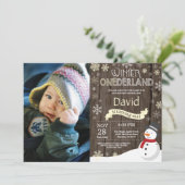 Rustic Winter Onederland 1. Geburtstag Einladung (Stehend Vorderseite)