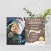 Rustic Winter Onederland 1. Geburtstag Einladung (Stehend Vorderseite)