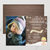 Rustic Winter Onederland 1. Geburtstag Einladung (Vorne/Hinten)