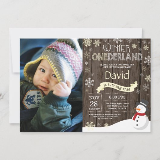 Rustic Winter Onederland 1. Geburtstag Einladung (Vorderseite)