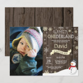 Rustic Winter Onederland 1. Geburtstag Einladung (Vorne/Hinten)