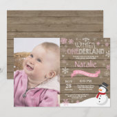 Rustic Winter Onederland 1. Geburtstag Einladung (Vorne/Hinten)