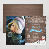 Rustic Winter Onederland 1. Geburtstag Einladung (Vorne/Hinten)
