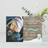 Rustic Winter Onederland 1. Geburtstag Einladung (Stehend Vorderseite)