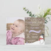 Rustic Winter Onederland 1. Geburtstag Einladung (Stehend Vorderseite)