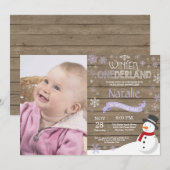 Rustic Winter Onederland 1. Geburtstag Einladung (Vorne/Hinten)