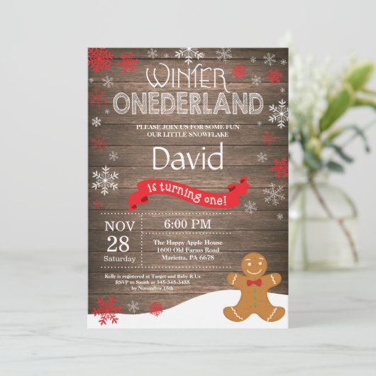Rustic Winter Onederland 1. Geburtstag Einladung (Stehend Vorderseite)
