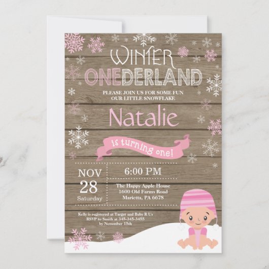 Rustic Winter Onederland 1. Geburtstag Einladung (Vorderseite)
