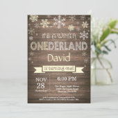 Rustic Winter Onederland 1. Geburtstag Einladung (Stehend Vorderseite)