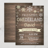 Rustic Winter Onederland 1. Geburtstag Einladung (Vorne/Hinten)