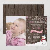 Rustic Winter Onederland 1. Geburtstag Einladung (Vorne/Hinten)