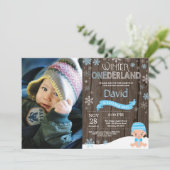 Rustic Winter Onederland 1. Geburtstag Einladung (Stehend Vorderseite)