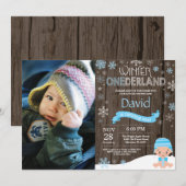 Rustic Winter Onederland 1. Geburtstag Einladung (Vorne/Hinten)