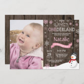 Rustic Winter Onederland 1. Geburtstag Einladung (Vorne/Hinten)