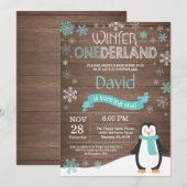 Rustic Winter Onederland 1. Geburtstag Einladung (Vorne/Hinten)
