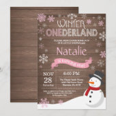 Rustic Winter Onederland 1. Geburtstag Einladung (Vorne/Hinten)
