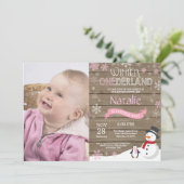 Rustic Winter Onederland 1. Geburtstag Einladung (Stehend Vorderseite)