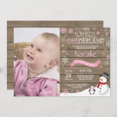 Rustic Winter Onederland 1. Geburtstag Einladung (Vorne/Hinten)