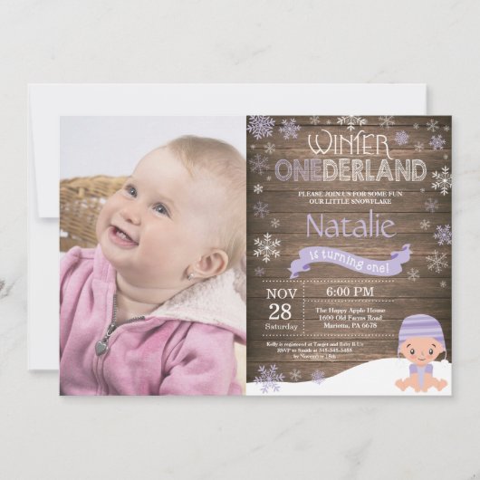 Rustic Winter Onederland 1. Geburtstag Einladung (Vorderseite)