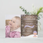 Rustic Winter Onederland 1. Geburtstag Einladung (Stehend Vorderseite)