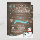 Rustic Winter Onederland 1. Geburtstag Einladung (Vorne/Hinten)