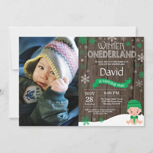 Rustic Winter Onederland 1. Geburtstag Einladung (Vorderseite)