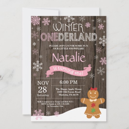 Rustic Winter Onederland 1. Geburtstag Einladung (Vorderseite)
