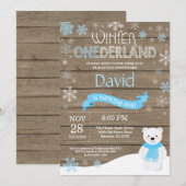 Rustic Winter Onederland 1. Geburtstag Einladung (Vorne/Hinten)