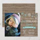 Rustic Winter Onederland 1. Geburtstag Einladung (Vorne/Hinten)