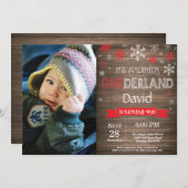 Rustic Winter Onederland 1. Geburtstag Einladung (Vorne/Hinten)