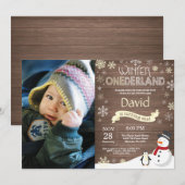Rustic Winter Onederland 1. Geburtstag Einladung (Vorne/Hinten)