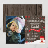 Rustic Winter Onederland 1. Geburtstag Einladung (Vorne/Hinten)
