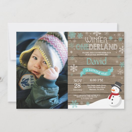 Rustic Winter Onederland 1. Geburtstag Einladung (Vorderseite)