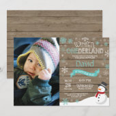 Rustic Winter Onederland 1. Geburtstag Einladung (Vorne/Hinten)