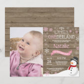 Rustic Winter Onederland 1. Geburtstag Einladung (Vorne/Hinten)